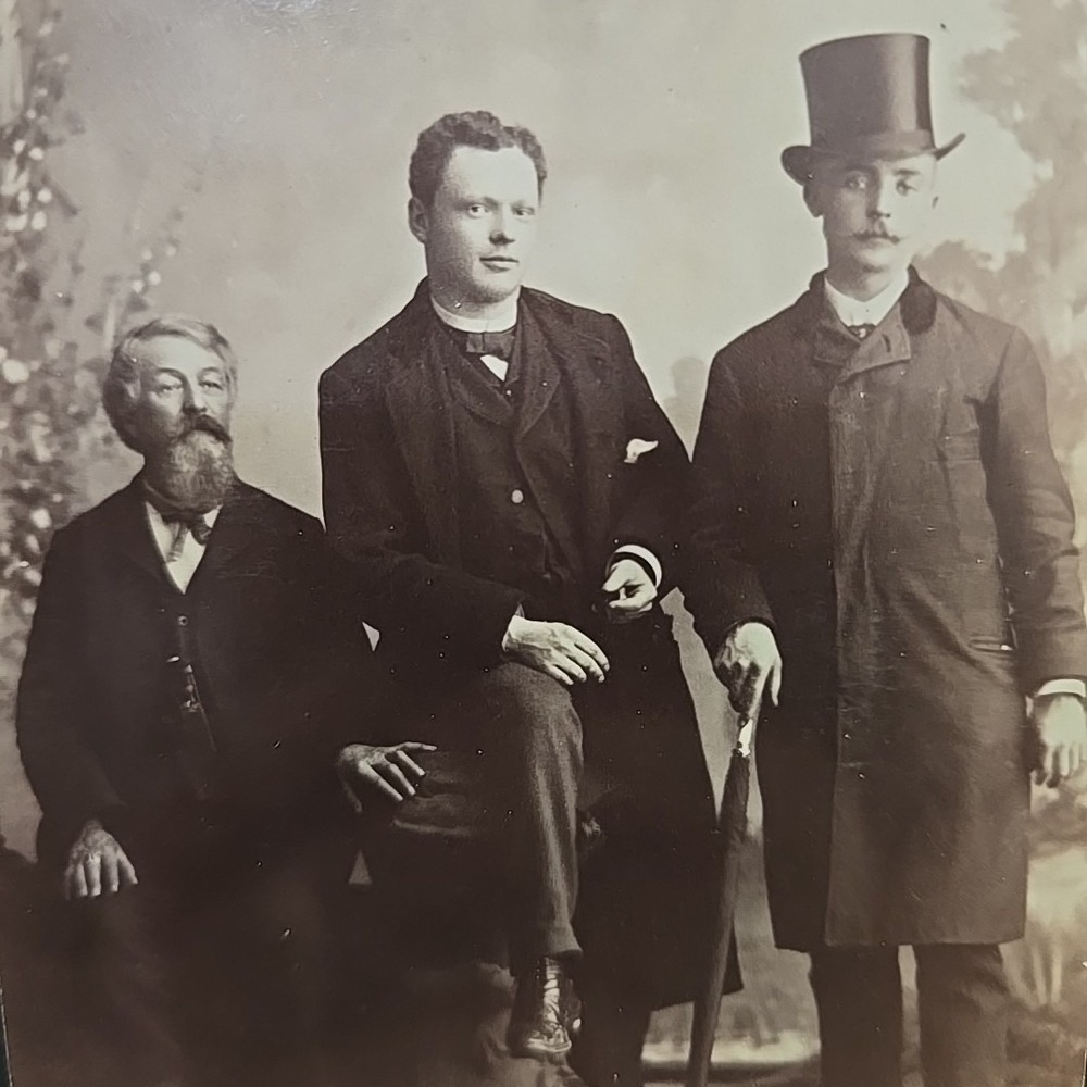 3 Dashing Men Top Hat Beard Umbrella Cabinet Card Painesville OH Davis Antique